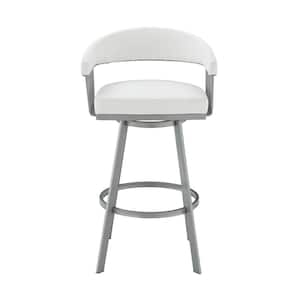 26 in. Mod White Faux Leather Silver Finish Swivel Bar Stool