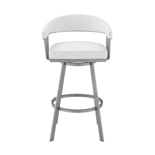 HomeRoots 26 in. Mod White Faux Leather Silver Finish Swivel Bar Stool