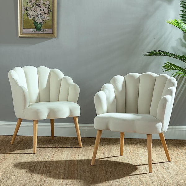 JAYDEN CREATION Flora Ivory Scalloped Velvet Side Chair (Set of 2)