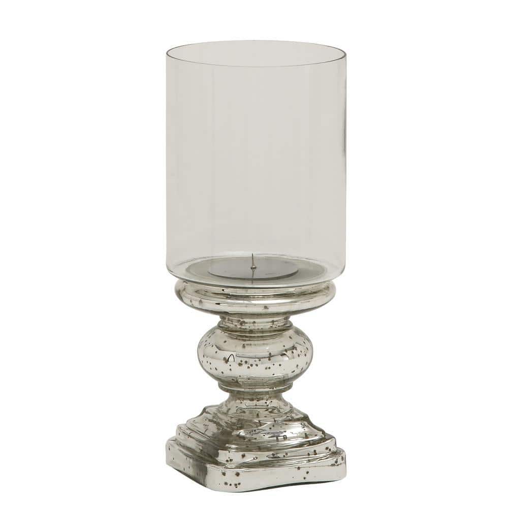 Elegant Silver Mercury Glass 14" Traditional Hurricane Candle Holder