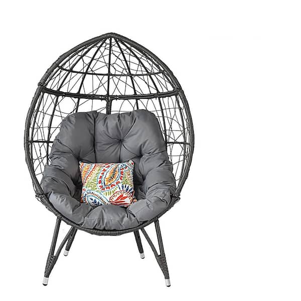 Unbranded Patio Oversized Wicker Egg Chair, Outdoor Lounge Chair with Gray Cushion for Backyard, Poolside