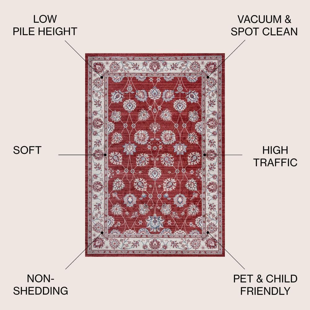 Red and Cream Synthetic Reversible Runner Rug, 4.3" x 36.61"