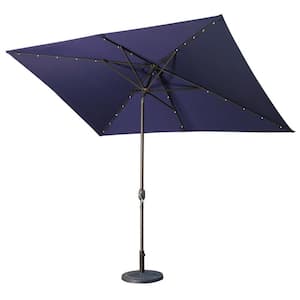 10 ft. Metal Adjustable Tilt Led Lights Rectangular Patio Umbrella in Navy Blue
