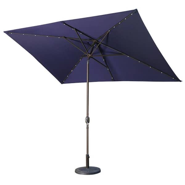 FORCLOVER 10 ft. Metal Adjustable Tilt Led Lights Rectangular Patio Umbrella in Navy Blue