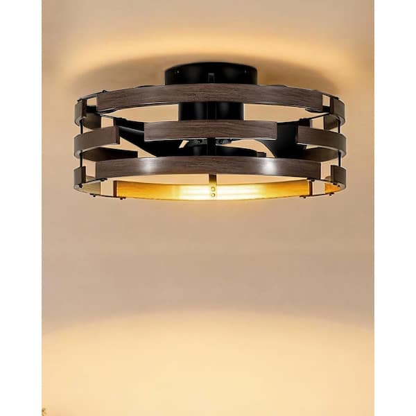 Vortix 20 in,Black Walnut Iron Cage Flush mount Ceiling Fan, Quiet Reversible DC Motor,3CCT Dimmable LED, Remote Control