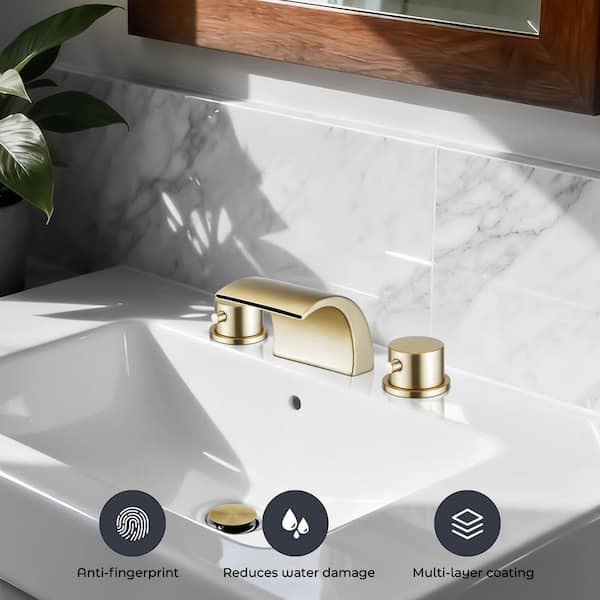 2 Handles 8 in. Widespread Bathroom Faucet 3-Hole Sink Faucet in Brushed Gold (2-Pack)