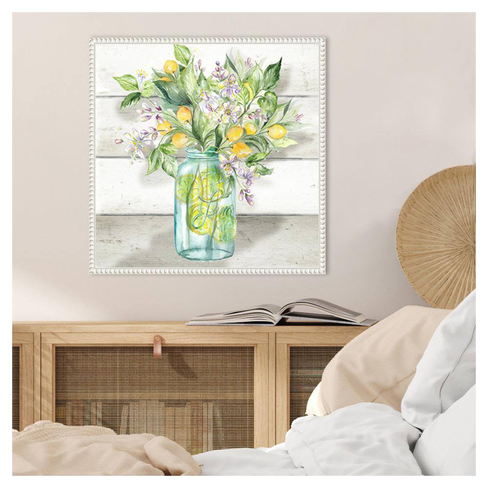 22" White Framed Watercolor Lemons in Mason Jar Canvas Print