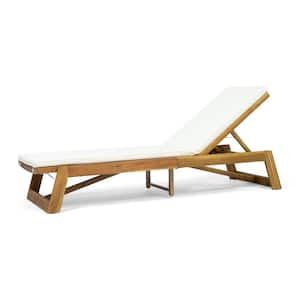 Maki Teak Brown 1-Piece Wood Outdoor Chaise Lounge with Cream Cushions
