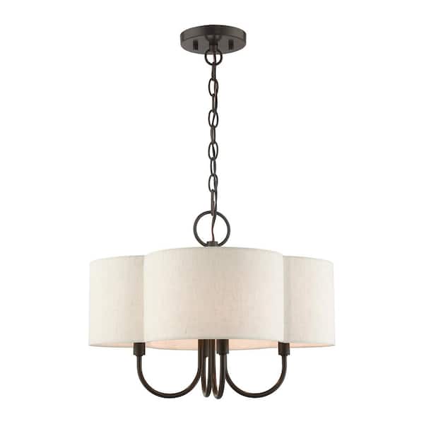 AVIANCE LIGHTING Maycrest 4-Light English Bronze Chandelier with Scalloped Oatmeal Fabric Shade