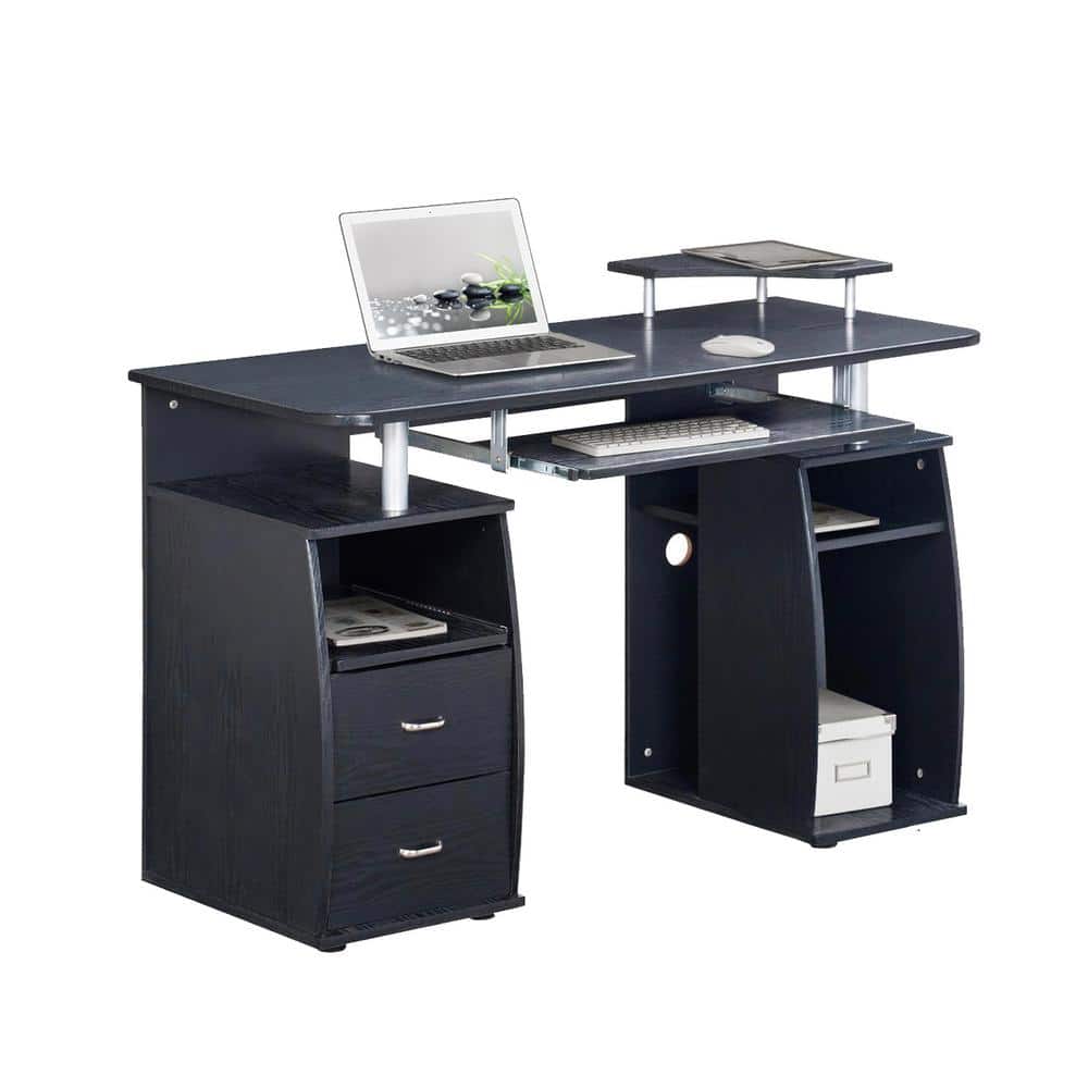 Espresso Finish Workstation Desk with Integrated Storage and Keyboard Tray