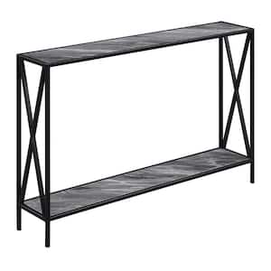 Tucson 47.25 in. L Gray Marble and Black 29 in. H Rectangle Particle Board Console Table with Metal Frame