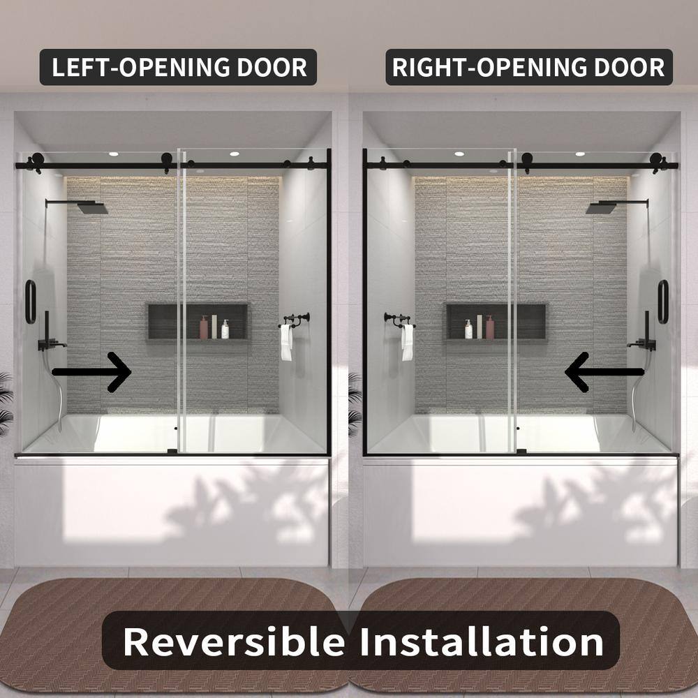 60'' Matte Black Semi-Frameless Sliding Tub Door with Clear Glass