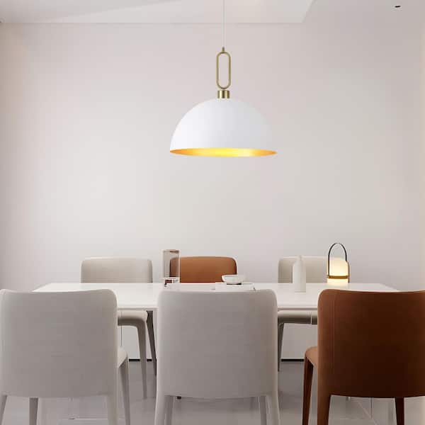1-Light White Dome Hanging Pendant Light Chandelier Lighting with Metal Shade for Kitchen Island
