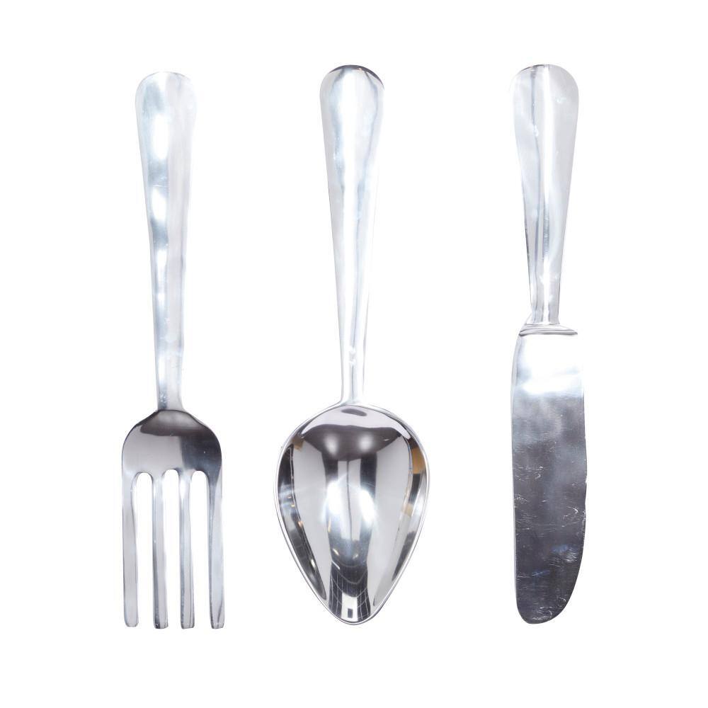 4" x 23" Set of 3 Aluminum Utensils Knife, Spoon and Fork Wall Decors Silver - Olivia & May
