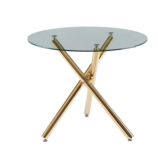 Tenleaf 35.43 in. Gold Metal and Glass Outdoor Coffee Table for 2-4 people