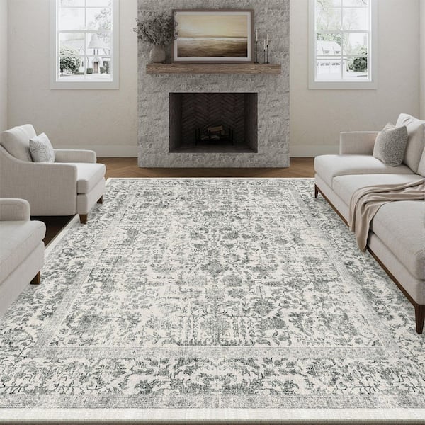 Entomology Black 8 ft. x 10 ft. Vintage Floral Area Rug