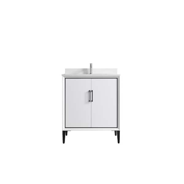 Dyconn VSD 30 in. W x 22 in. D x 35 in. H Single Sink Freestanding Bath Vanity in White with White Cultured Marble Top