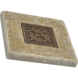 Tumbled Chiaro Travertine 4 in. x 4 in. w/ 2 in. x 2 in. Romance Bronze Metal Decorative Accent Wall Tile (8-Piece/Case)