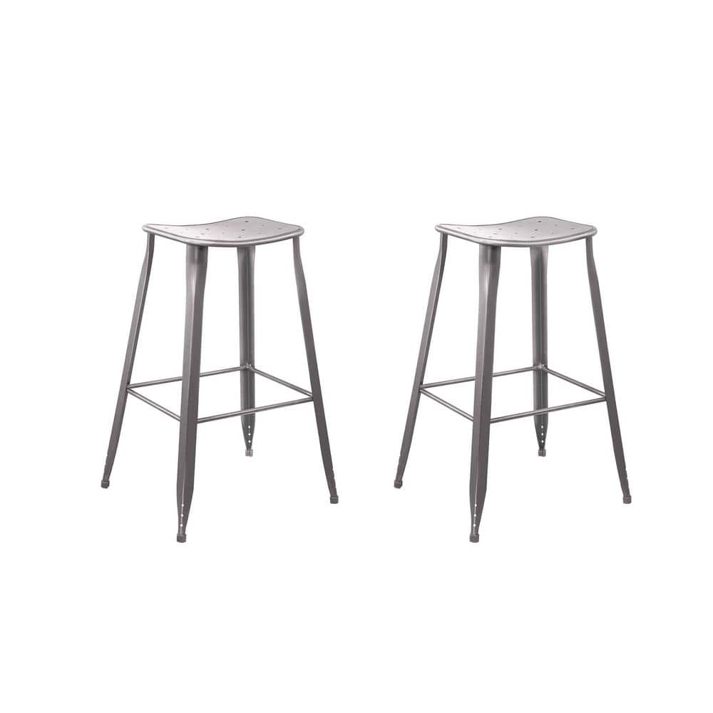Gunmetal Gray Saddle Backless Metal Barstools, Set of 2