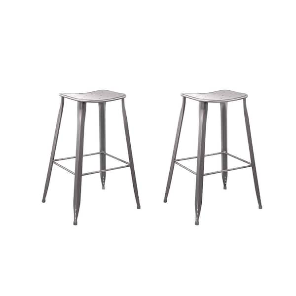 ACESSENTIALS Lennon Saddle Backless Charcoal Barstool (2-Pack)
