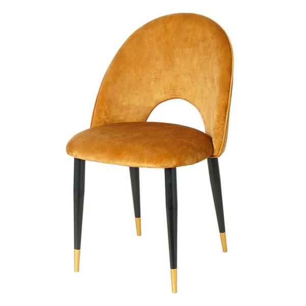 Tatahance Dark Yellow Linen Fabric dining Chairs with Black Golden Legs (Set of 2)