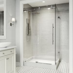 Pirouette 42 to 48 in. W x 72 in. H Pivot Frameless Shower Door in Brushed Nickel with 3/8 in. (10mm) Clear Glass