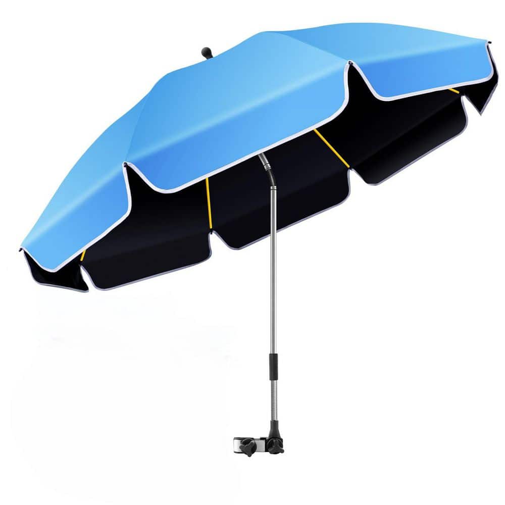 48.8 in. Plastic 360° Adjustable Half Beach Umbrella in Blue-Clip