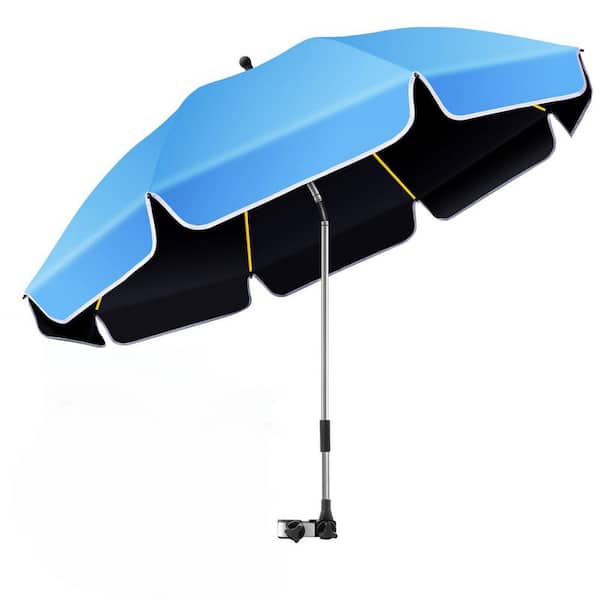 48.8 in. Plastic 360° Adjustable Half Beach Umbrella in Blue-Clip-On Stroller and Chair UV Protection