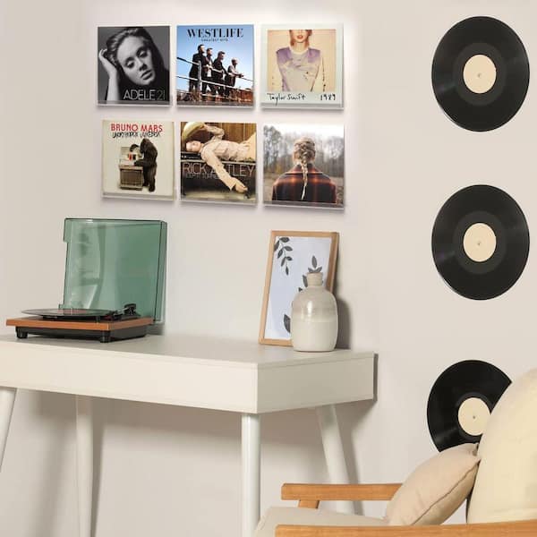 12 in. W x 1.7 in. D Clear Acrylic Vinyl Record Shelf Wall Mount