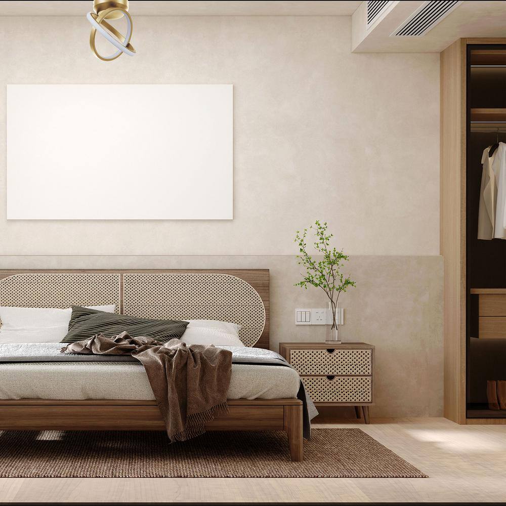 Aged Brass and White LED Semi-Flush Mount Light