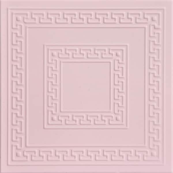 A La Maison Ceilings Greek Key Powder Blush 1.6 ft. x 1.6 ft. Decorative Foam Glue Up Ceiling Tile (21.6 sq. ft./case)