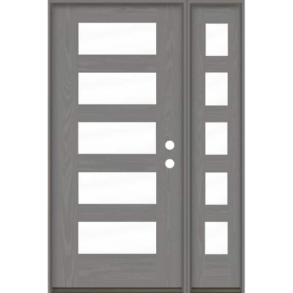 Krosswood Doors ASCEND Modern 50 in. x 80 in. 5-Lite Left-Hand/Inswing Clear Glass Malibu Grey Stain Fiberglass Prehung Front Door RSL