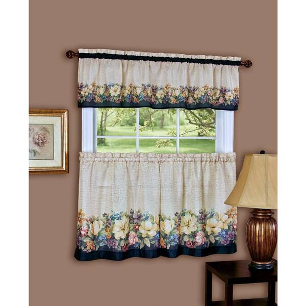 Achim 58 in. x 24 in. Antique Floral Printed Tier and Valance Set