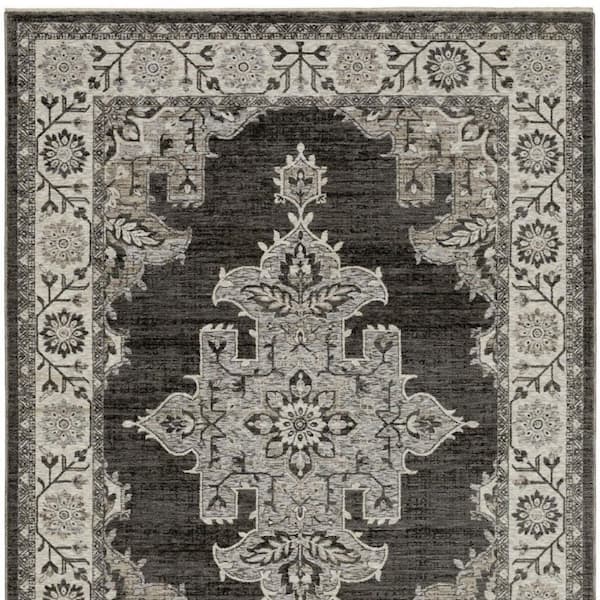 10 ft. x 13 ft. Gray, Beige Medallion Washable Area Rug