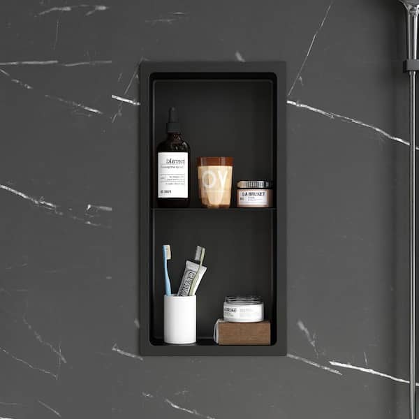 Black Matte 12 in. W x 24 in. H x 4 in. D Stainless Steel Niche