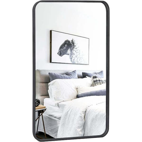 Whatseaso 24 in. W x 36 in. H Rectangular Metal Framed Wall Bathroom Vanity Mirror in Black