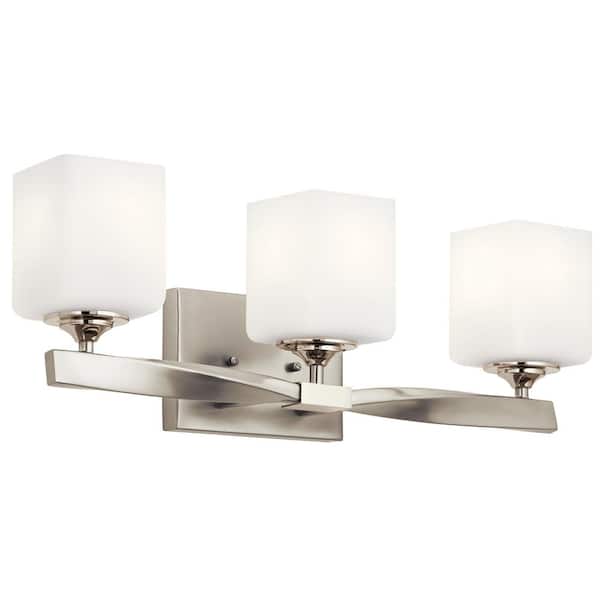 Marette 22.75 in. 3-Light Brushed Nickel Contemporary Bathroom Vanity Light with Satin Etched Cased Opal Glass