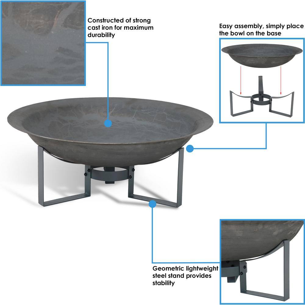 Gray Cast Iron 25" Free-Standing Wood Fire Pit with Stand