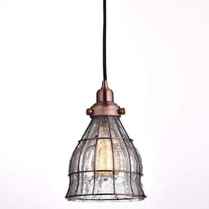 60 Watt 1 Light Red Finished Shaded Pendant Light with Seeded glass Glass Shade and No Bulbs Included