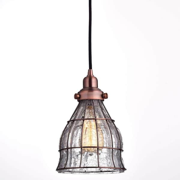 CLAXY 60 Watt 1 Light Red Finished Shaded Pendant Light with Seeded glass Glass Shade and No Bulbs Included