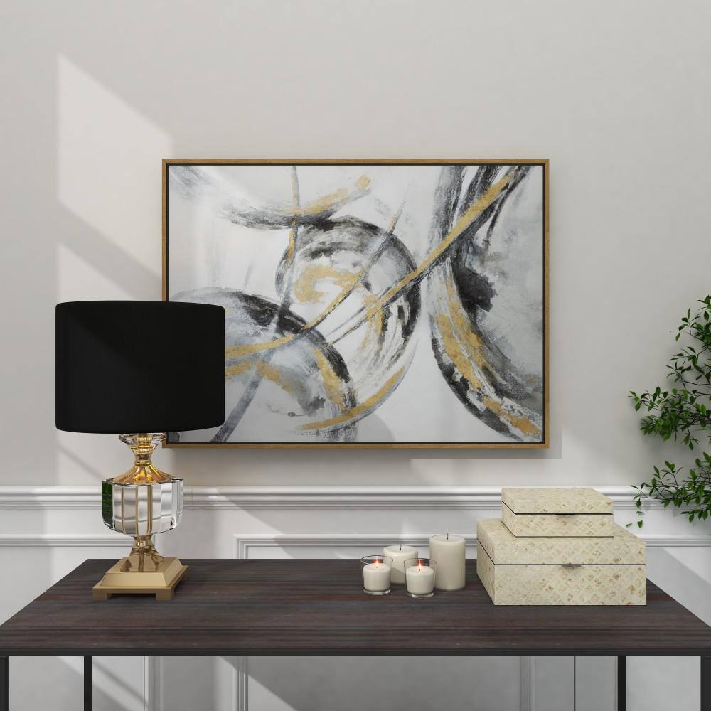 Gold and Gray Abstract Canvas Wall Art with Fir Wood Frame