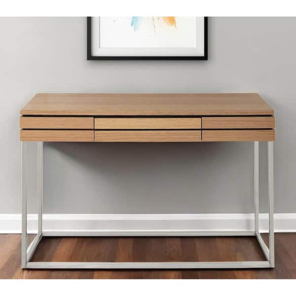 HomeRoots 13.8 in. Brown Rectangle MDF Console Table with Drawers