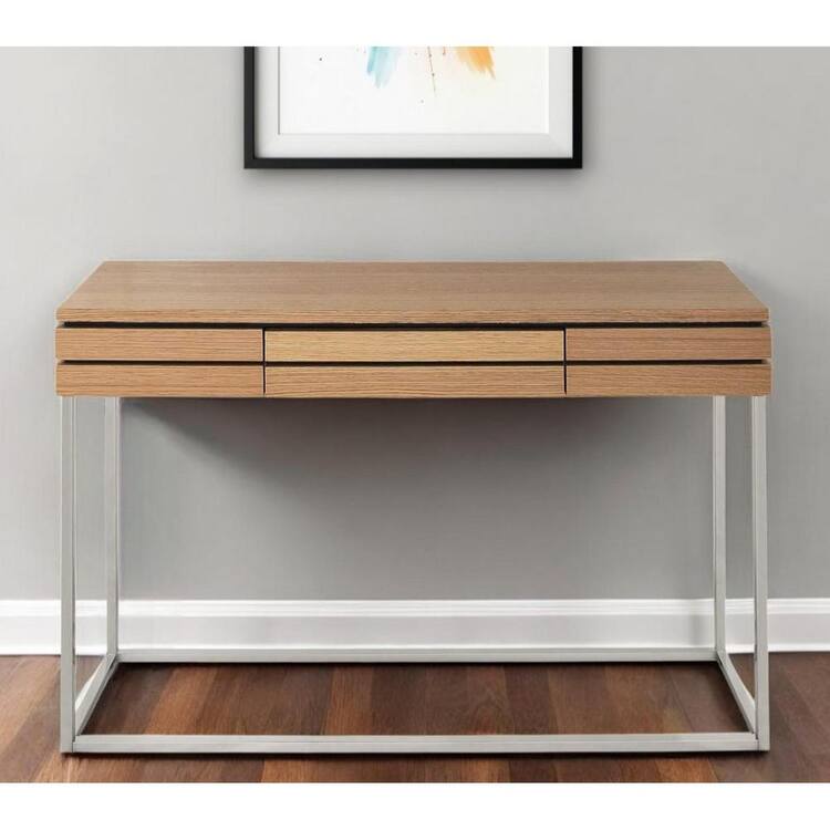 HomeRoots 13.8 in. Brown Rectangle MDF Console Table with Drawers