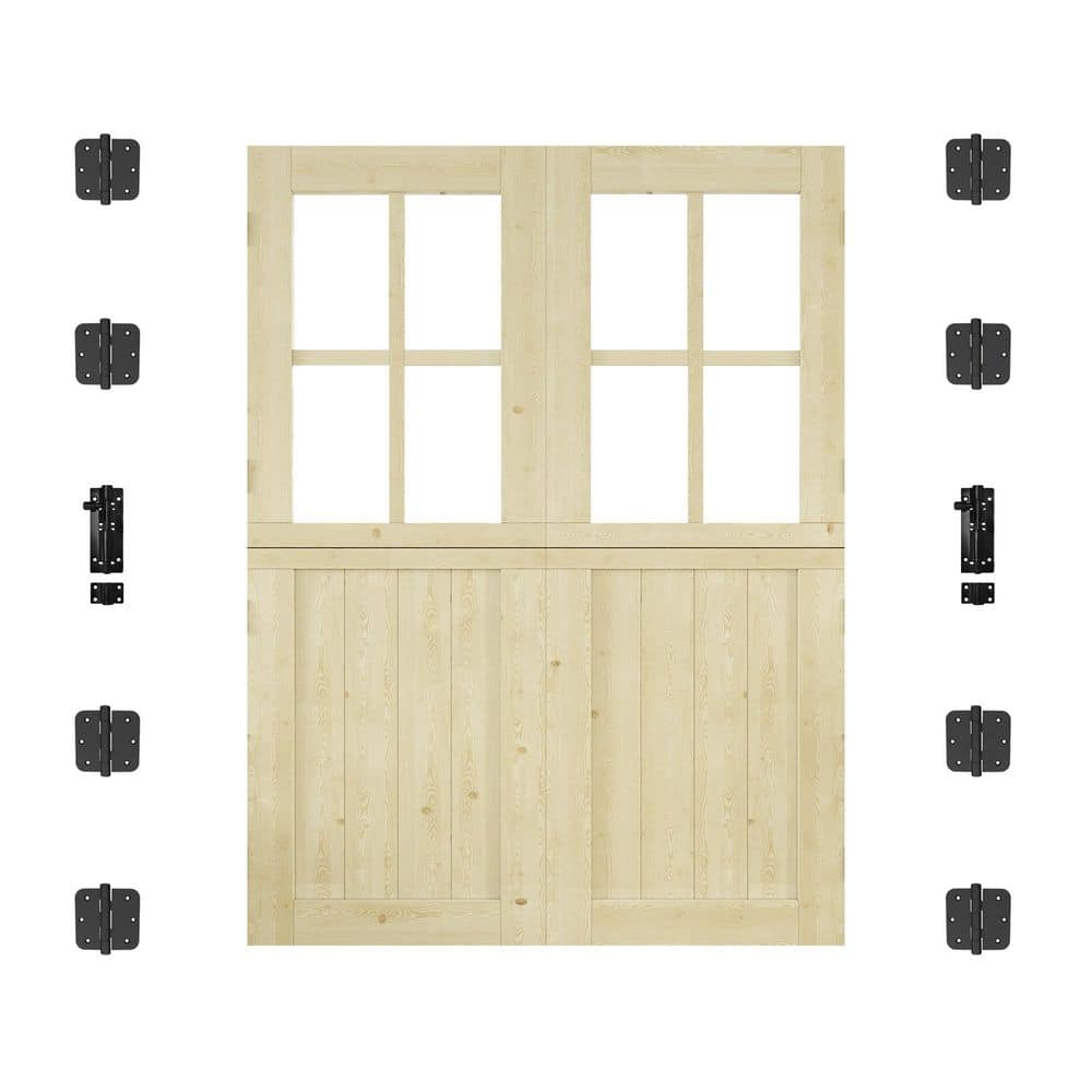 72 in. x 80 in. Solid Pine Universal 4 Lite Clear Glass Unfinished Dutch Door Wood Front Door Slab with Hardware price history on PriceWatchPro