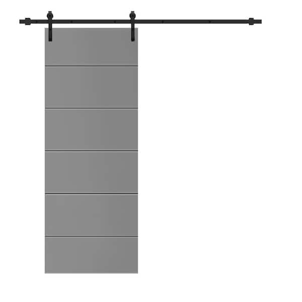 CALHOME Modern Classic 30 in. x 80 in. Light Gray Stained Composite MDF Paneled Sliding Barn Door with Hardware Kit