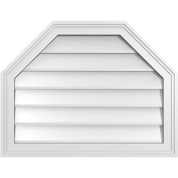 Ekena Millwork 26 in. x 20 in. Octagonal Top Surface Mount PVC Gable Vent: Decorative with Brickmould Frame