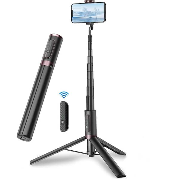 Ahfiwaso Portable Phone Selfie Stick Tripod with Integrated Wireless Remote and Extendable Phone Tripod in Black