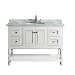 Cape Cod 48 in. Single Bath Vanity in White with Marble Vanity Top in Carrara White with White Basin