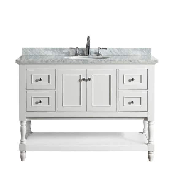Ari Kitchen and Bath Cape Cod 48 in. Single Bath Vanity in White with Marble Vanity Top in Carrara White with White Basin