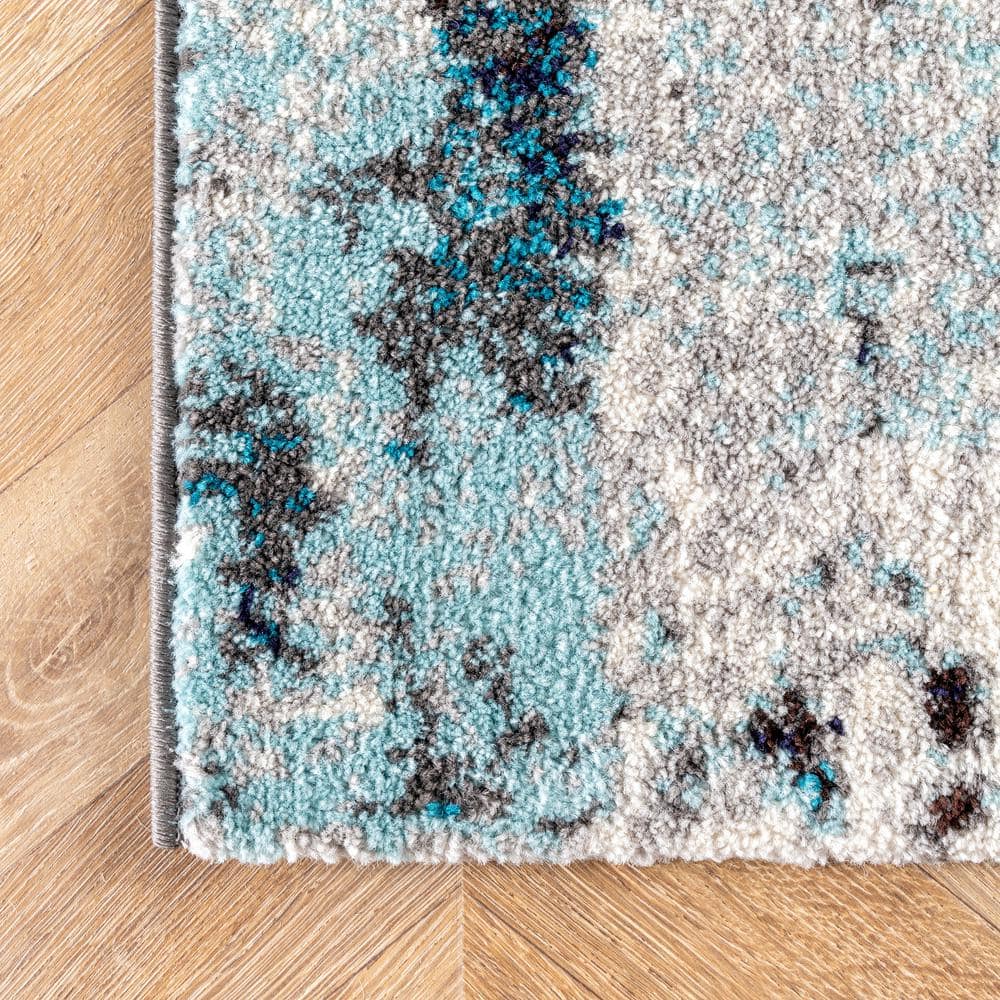 Haydee Blue and Gray Abstract Reversible Runner Rug